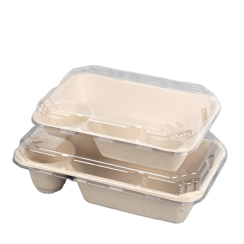 PET lid rectangular disposable food paper container salad kraft paper box with lid