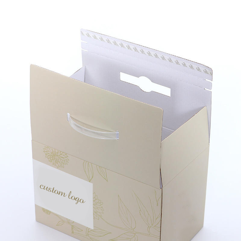 Caja personalizada custom logo milk paper box pvc handle folding milk carton box packaging