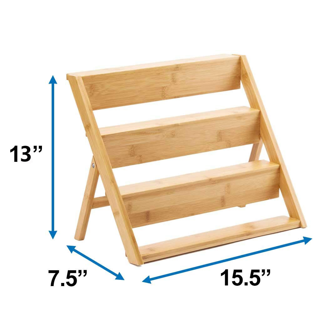 Wholesale Bamboo Storage Shelf 3-Tier Jar Organizer Spice Display Rack Foldable Seasoning Holder Stand