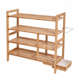 Homemade 4-Tier Bamboo Shoe Rack with Hidden Umbrella Shoes Display Stand Slippers Storage Shelf