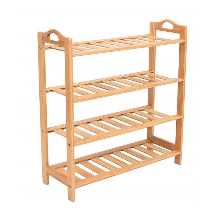 home accessories Bamboo Wood Shoe Rack with Handle 4 Tier Shelf Storage Organizer Free Standing entryway shoes rack for kids