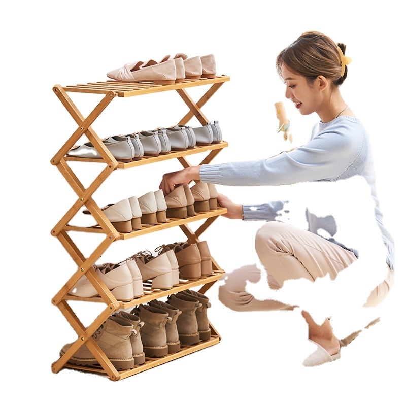 Cheap Wholesale Boots Sliper Holder Modern Shoes Display Stand 5 Tiers 6 Pair Bamboo Wooden Shoe Rack for Home Flower Pots & Pla