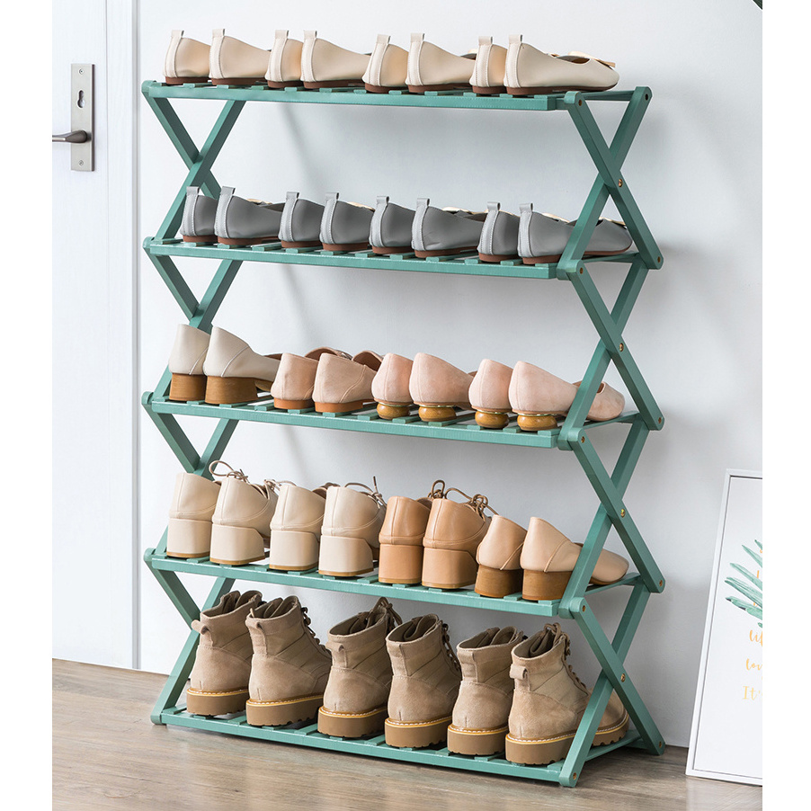 Cheap Wholesale Boots Sliper Holder Modern Shoes Display Stand 5 Tiers 6 Pair Bamboo Wooden Shoe Rack for Home Flower Pots & Pla