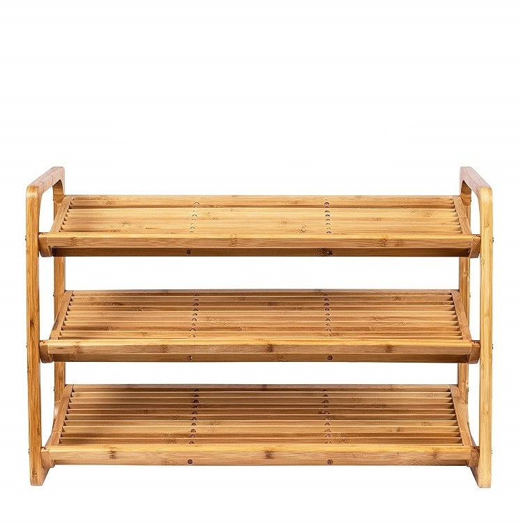 Custom 3 Layers Bamboo Shoes Rack With Handles Shoe Cabinet Shoe Shelf Box Storage Organizer For Wholesale