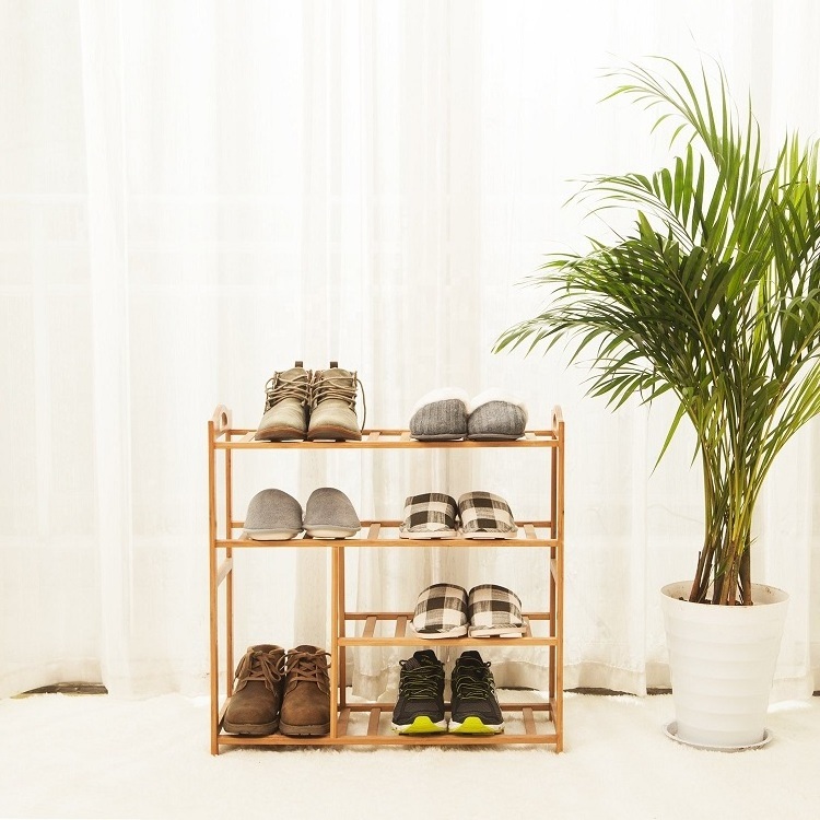 Custom Bamboo Shoes Rack With Handle Boots Storage Shelf High-heeled Shoes Display Stand Shoe Tower Organizer For Wholesale