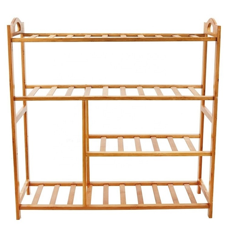 Custom Bamboo Shoes Rack With Handle Boots Storage Shelf High-heeled Shoes Display Stand Shoe Tower Organizer For Wholesale