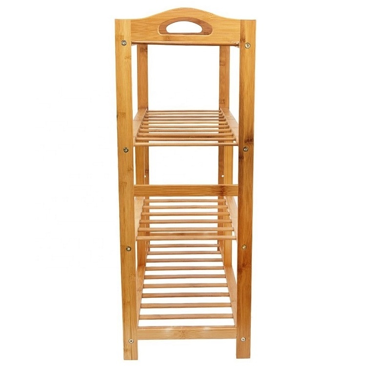 Custom Bamboo Shoes Rack With Handle Boots Storage Shelf High-heeled Shoes Display Stand Shoe Tower Organizer For Wholesale