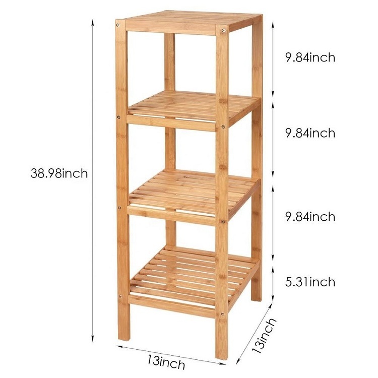 Custom Bamboo Tower Rack Bathroom Shelf Multifunctional Storage Stand Organizer Holder Corner Shelving Unit For Wholesale