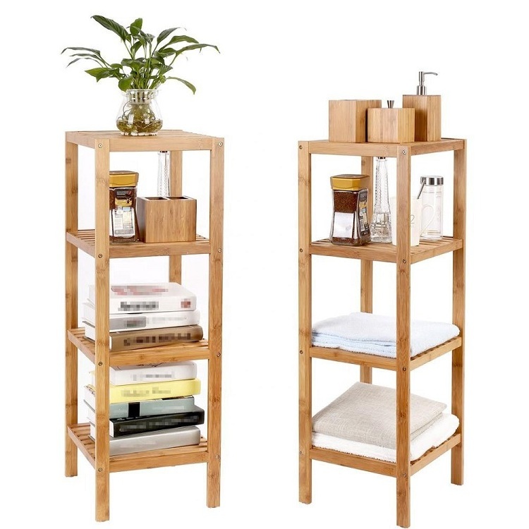 Custom Bamboo Tower Rack Bathroom Shelf Multifunctional Storage Stand Organizer Holder Corner Shelving Unit For Wholesale