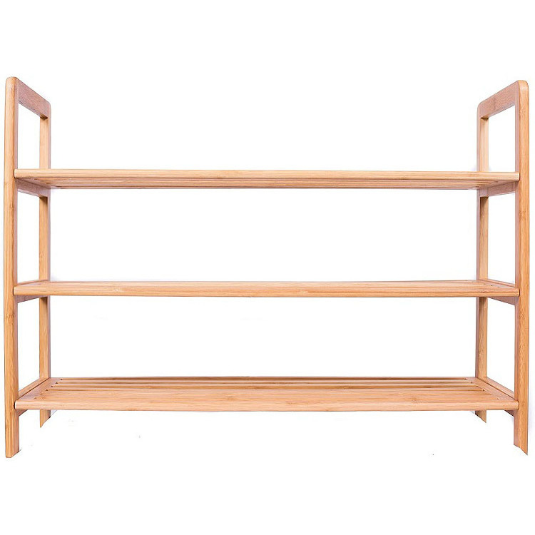 Custom 3 Tier Shoe Rack with Handles Bamboo Wood Closets and Entryway Organizer Fits 9 Pairs of Shoes For Wholesale