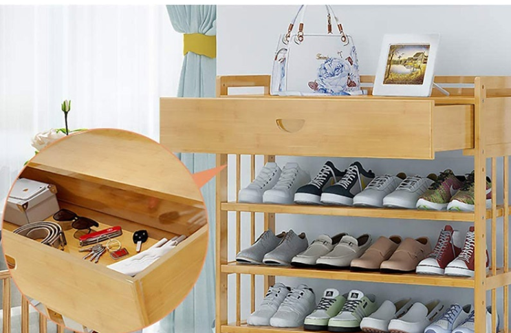 Custom Corner Bamboo Storage Holders Shoe Rack with Drawer Boots Shelf Multi-Layer Shoes Organizer Stand For Wholesale