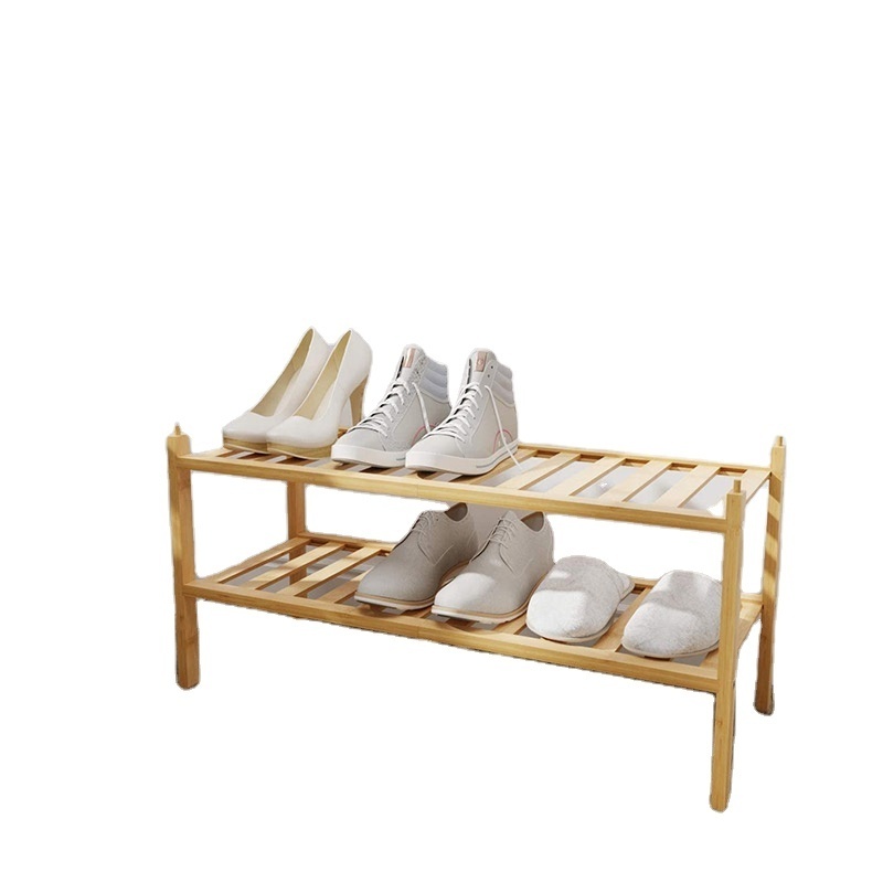 Custom Stackable Bamboo Shoe Rack 2 Tiers Shoes Stand Boots Entryway Shelf Living Room Storage Holders For Wholesale