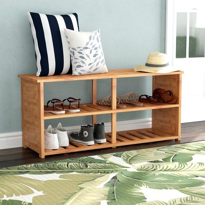 Wholesale Bamboo Shoe Rack Entryway Bench Boots Cabinet Modern Corner Shoe Storage Shelf