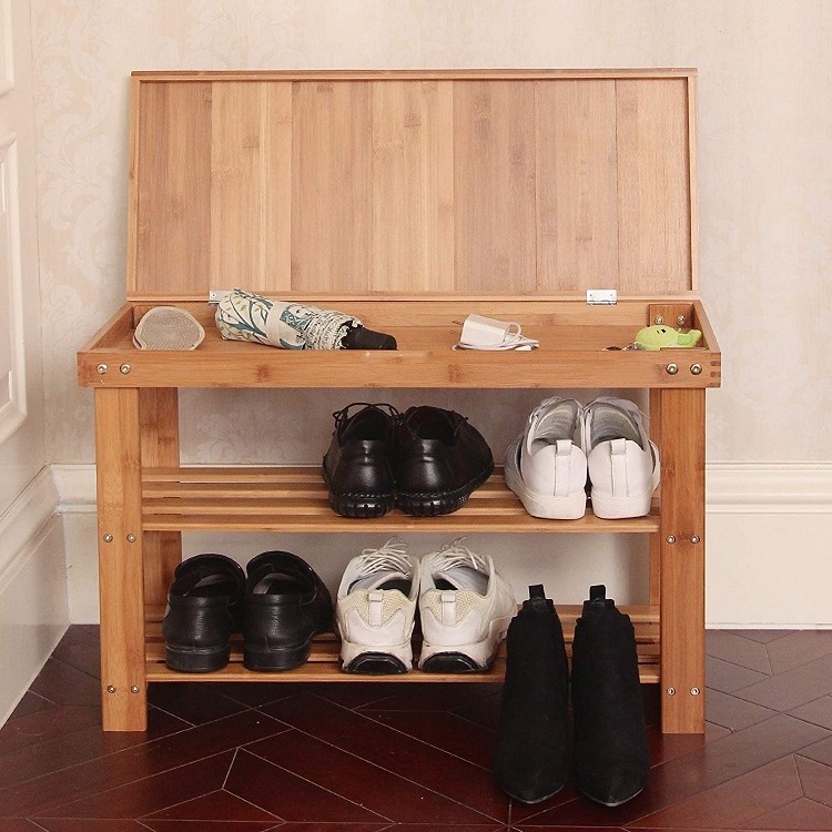 Custom Bamboo Shoe Shelf With Seat Corner Storage Holders Shoes Rack Entryway Foot Stool Bamboo Organizer Bench For Wholesale