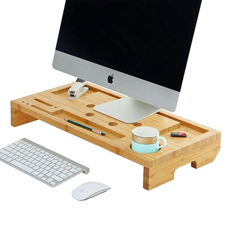 Free Standing bamboo laptop desk wood portable lap desk counter top with phone holder pen storage holders