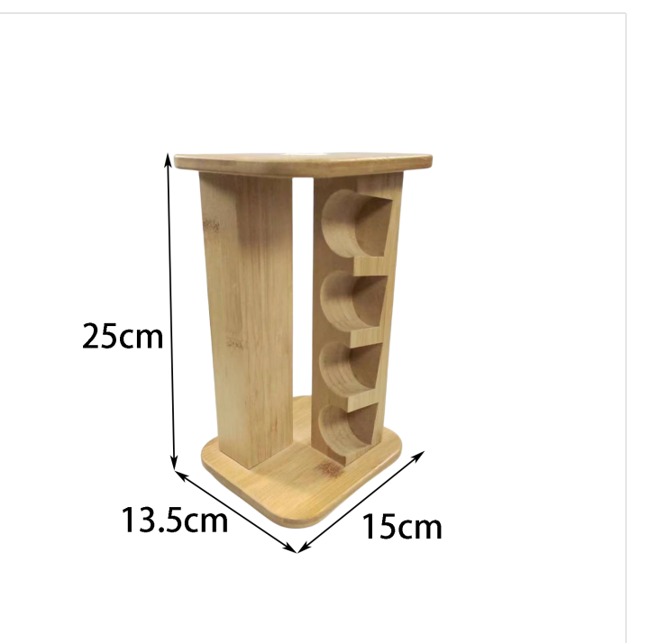 Bamboo Rotating Spice Rack Standing Shelf Revolving Seasoning Holder Tower Organizer with 8 Glass Spice Jars