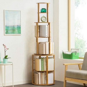 Natural Bamboo 6 Tier Revolving Bookcase Display Rack Ladder Shelf Personalized desktop bookcase