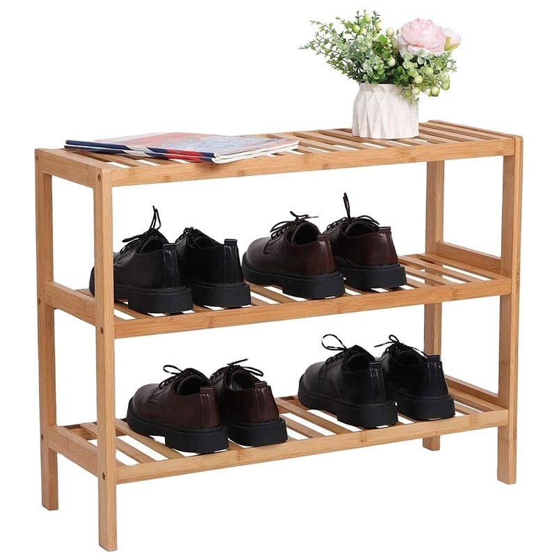 Custom Bamboo Shoes Shelf 3-Layer Shoe Rack Living Room Storage Holders Boots Closet For Wholesale