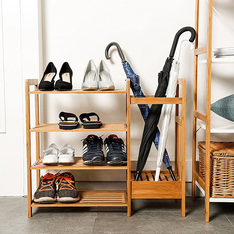 Custom Bamboo Shoe Rack With Umbrella Stand Shoes Storage Shelf Boots Cabinet High-heeled Shoes Holder For Wholesale