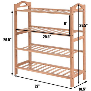 Custom Bamboo Storage Rack 4-Tier Shoes Shelf Hallway Entryway Stackable Shelves Organizer For Wholesale