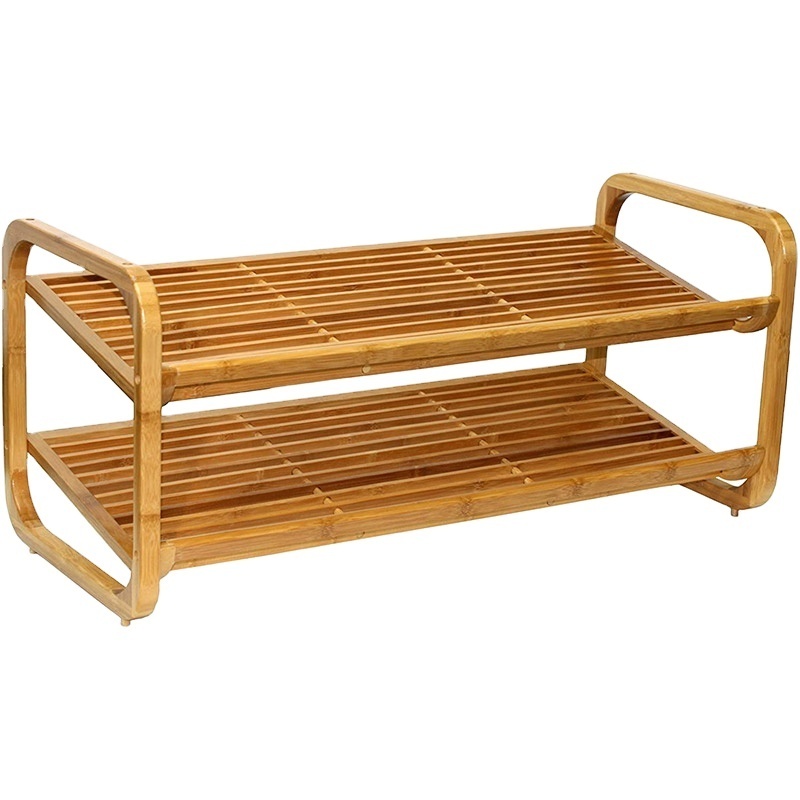 Custom Bamboo Shoe Shelf 2 Tiers Shoes Rack With Handles Shoe Cabinet Boots Storage Holders For Wholesale