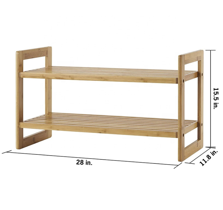 Custom Bamboo Shoe Rack 2 Tiers Boots Stand Shoes Display Shelf Storage Holders For Wholesale