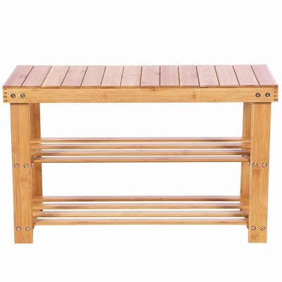 Custom Bamboo Shoes Rack Shoe Bench Shoe Cabinet 3 Layers Entryway Hallway Seat Storage Organizer Shelf For Wholesale