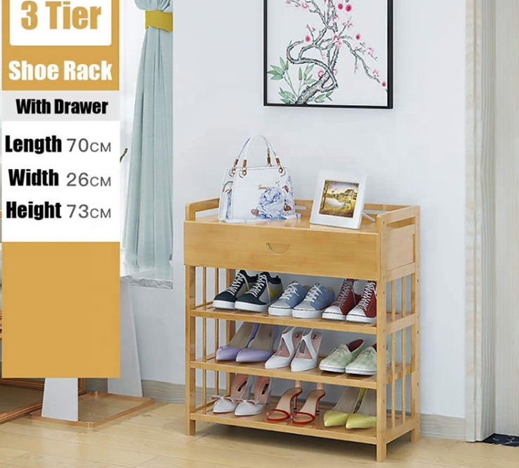 Custom Corner Bamboo Storage Holders Shoe Rack with Drawer Boots Shelf Multi-Layer Shoes Organizer Stand For Wholesale