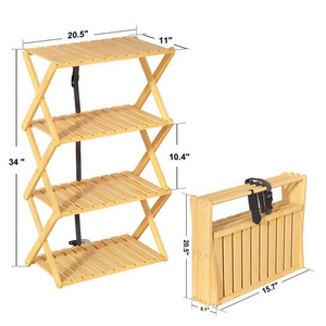 High Quality Custom Foldable & Portable Bamboo Wood Multifunctional Shoe & book Storage Shelf Plant Stand