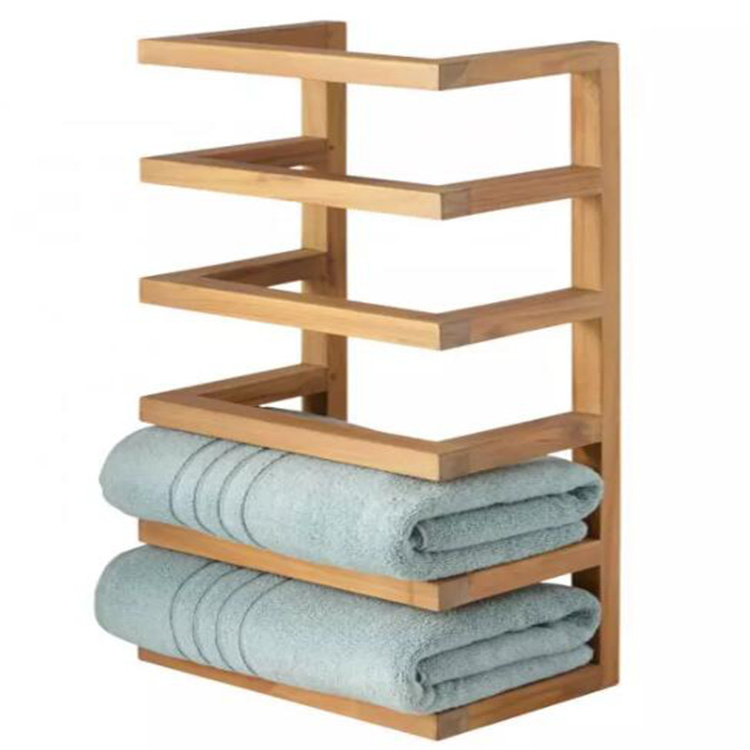 Custom Natural Bamboo Wall Mounting Storage Rack Towel Drying Shelf Blanket Storage Ladder Organizer For Wholesale