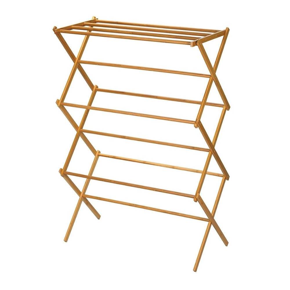 Custom Foldable Bamboo Drying Rack Collapsable Storage Holders Clothes Shelf For Wholesale