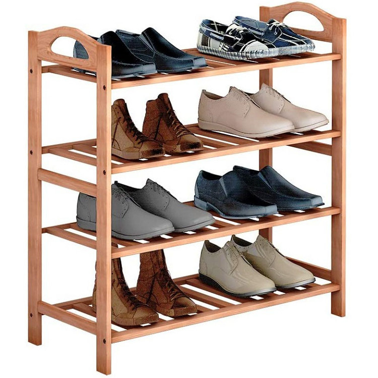 Custom Bamboo Storage Rack 4-Tier Shoes Shelf Hallway Entryway Stackable Shelves Organizer For Wholesale