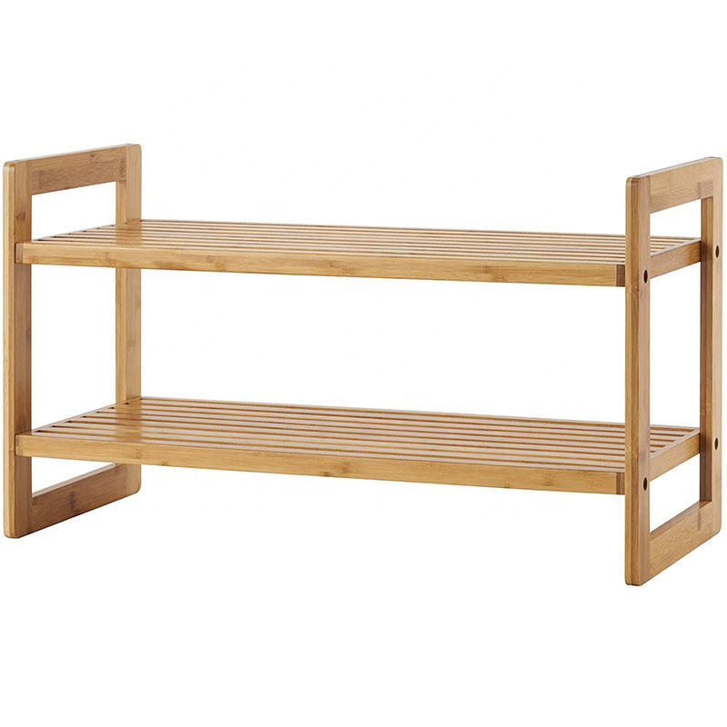 Custom Bamboo Shoe Rack 2 Tiers Boots Stand Shoes Display Shelf Storage Holders For Wholesale