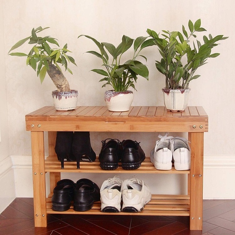 Custom Bamboo Shoe Shelf With Seat Corner Storage Holders Shoes Rack Entryway Foot Stool Bamboo Organizer Bench For Wholesale