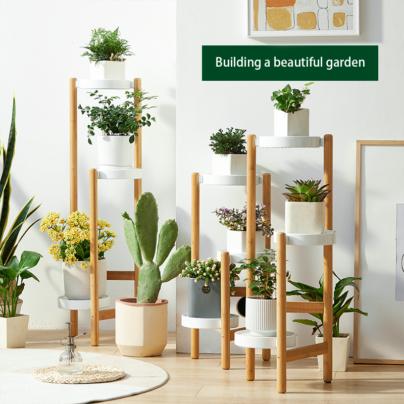 Indoor Outdoor Modern 3 Tier Tall Bamboo Plant Storage Display Stand Flower Pot Succulent Planter Shelves Rack for Garden