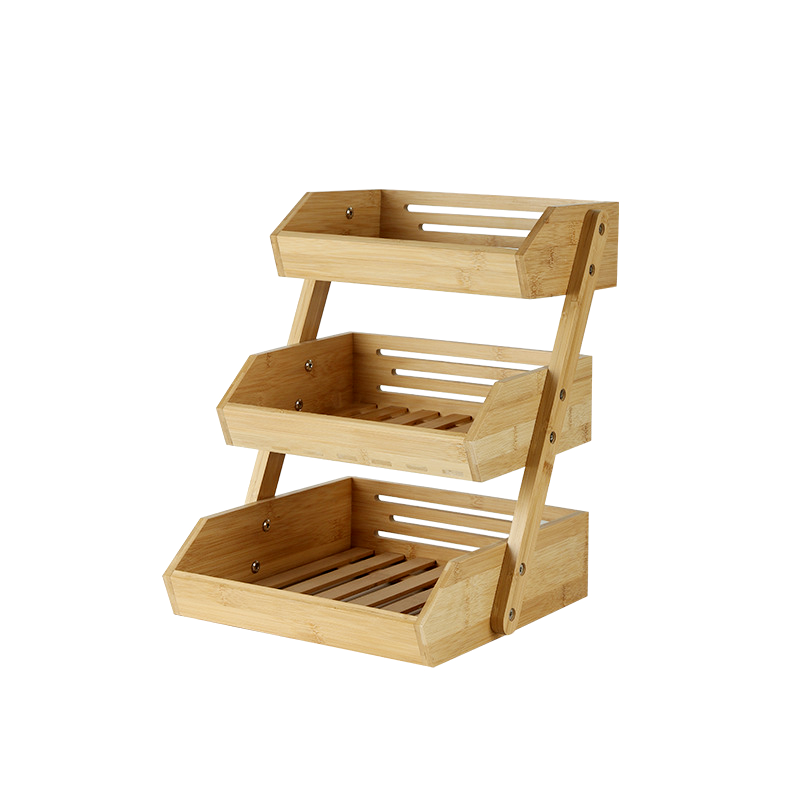 Bamboo 3 Tier Multifunctional Large Capacity Fruit Basket Vegetable Drain Storage Rack Cake Bread Display Stand Shelf