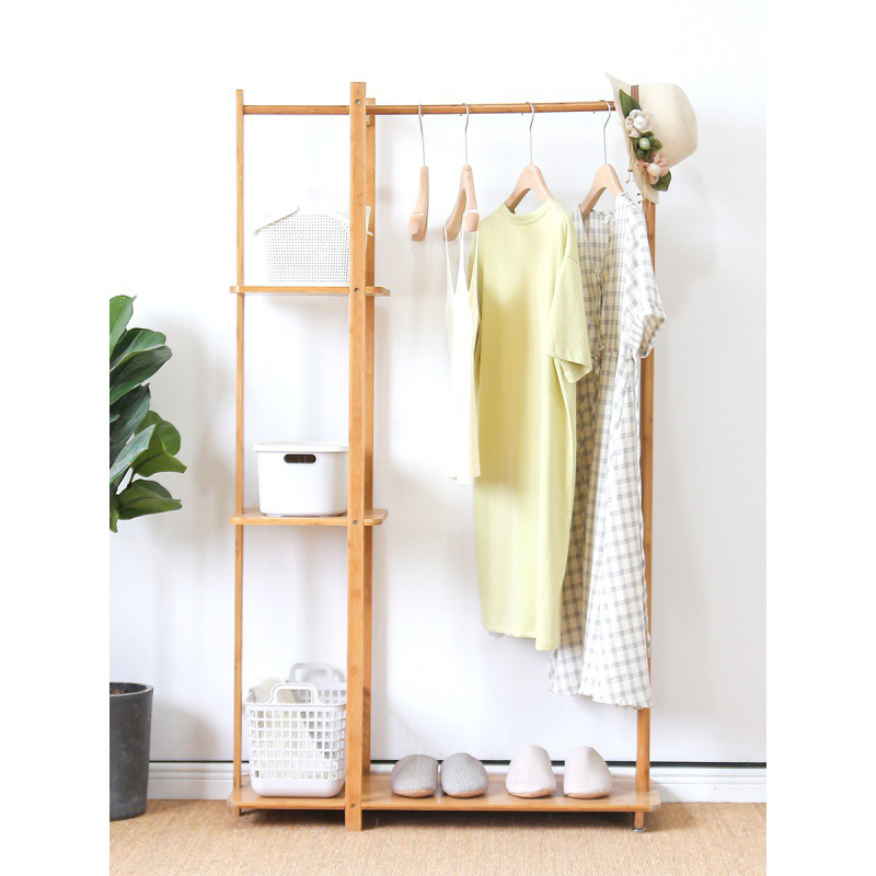 Manufacturer Heavy Duty 3 Tier Bamboo Hallway Clothes Organizer Shelves Coat Stand Rack for Cloth Shop