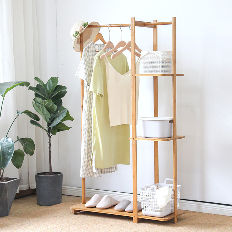 Manufacturer Heavy Duty 3 Tier Bamboo Hallway Clothes Organizer Shelves Coat Stand Rack for Cloth Shop