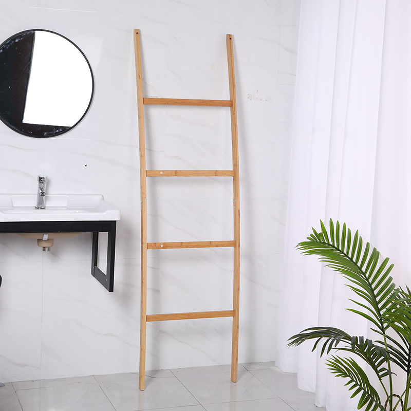 Bamboo Wall Leaning Decorative 4-Foot Bath Ladder Display Stand Bathroom Shelf Blanket Towel Rack