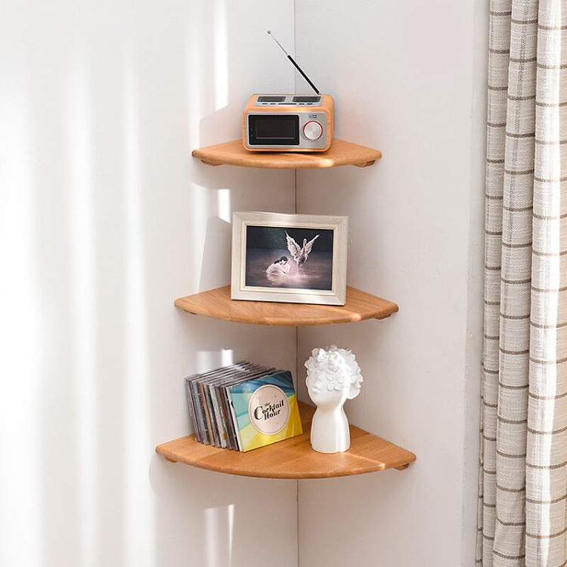 Modern Decorative Bamboo Wood Home Decor Bathroom Wall Mount Book Corner Floating Storage Shelf