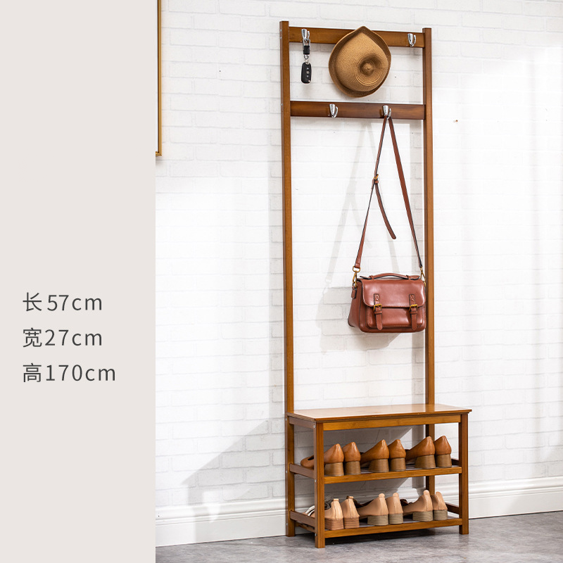 2 Tier Multifunctional Bamboo Closet Display Organizer Modern Coat Garment Clothes Hanging and Shoe Bench Storage Rack