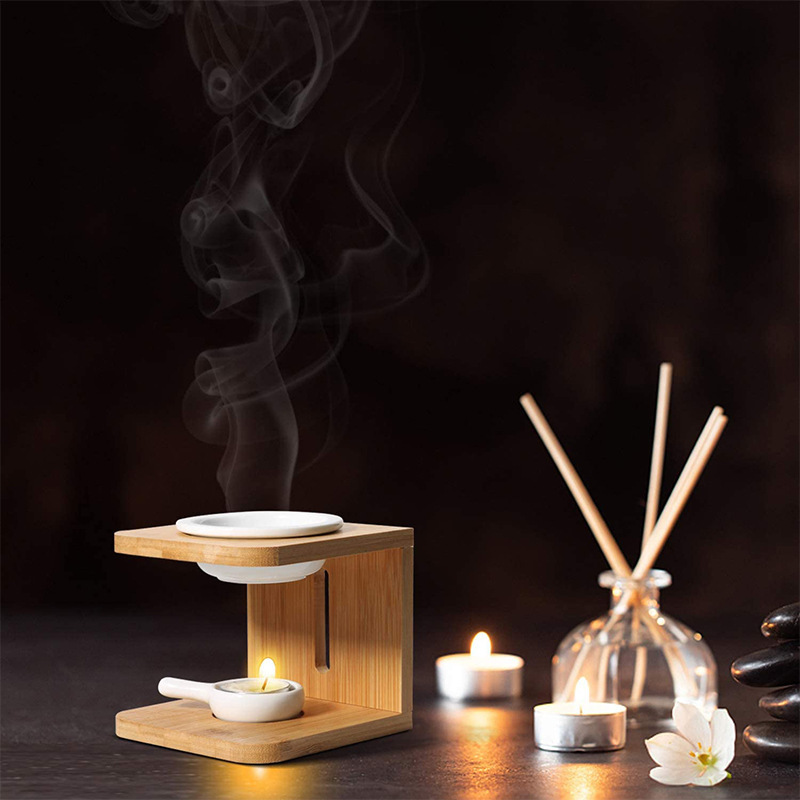 Wholesale Home Decor Ceramic Bamboo Perfume Candle Aromatherapy Essential Oil Rack Burner for Aroma Wax Melt Warmer