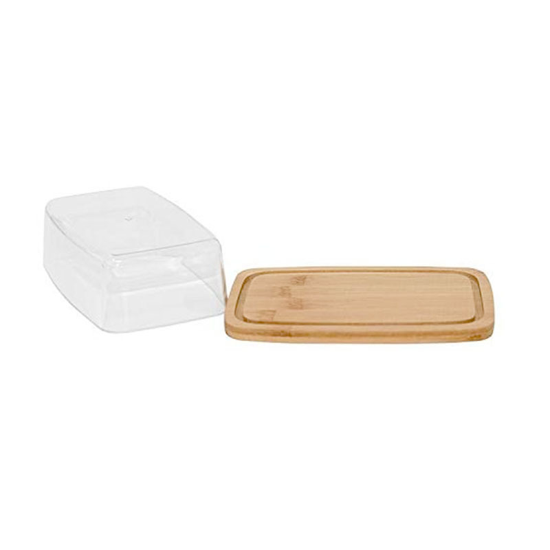 Custom Home Kitchen Simple Bamboo Clear Glass Rectangle Butter Storage Dish with Cover