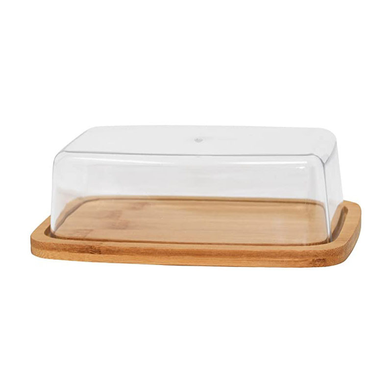 Custom Home Kitchen Simple Bamboo Clear Glass Rectangle Butter Storage Dish with Cover