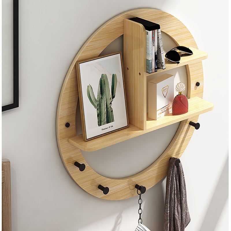 Round Living Room Porch wall mount bamboo hanging Floating clothes coat rack bedroom Decorative storage rack with hooks