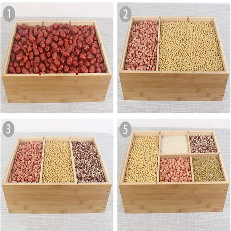 Kitchen Countertop Large Bamboo 4 Grid Grain Storage Bin Storage Box Food Container Rice Flour Cereal Dispenser