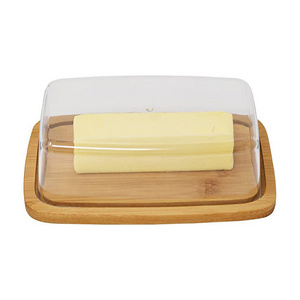 Custom Home Kitchen Simple Bamboo Clear Glass Rectangle Butter Storage Dish with Cover