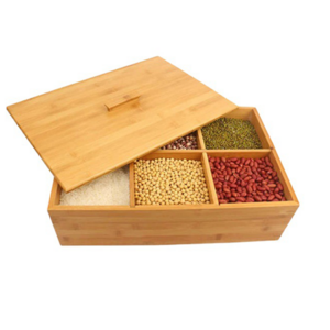 Kitchen Countertop Large Bamboo 4 Grid Grain Storage Bin Storage Box Food Container Rice Flour Cereal Dispenser