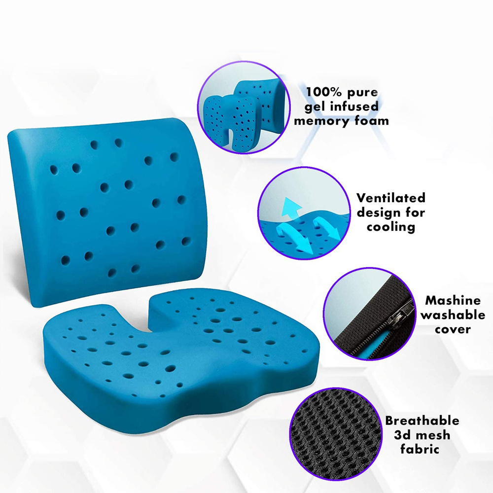 2PCS memory foam seat cushion lumbar cushion set High Textured Cooling seat back Cushion