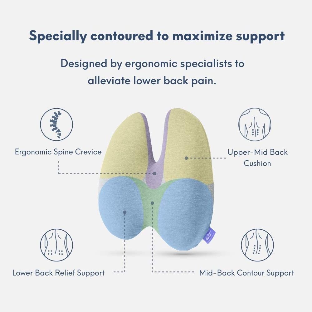 Memory foam Cushion Lab Extra Dense Lumbar Pillow Patented Ergonomic Multi-Region Firm Back Support for Lower Back Pain Relief